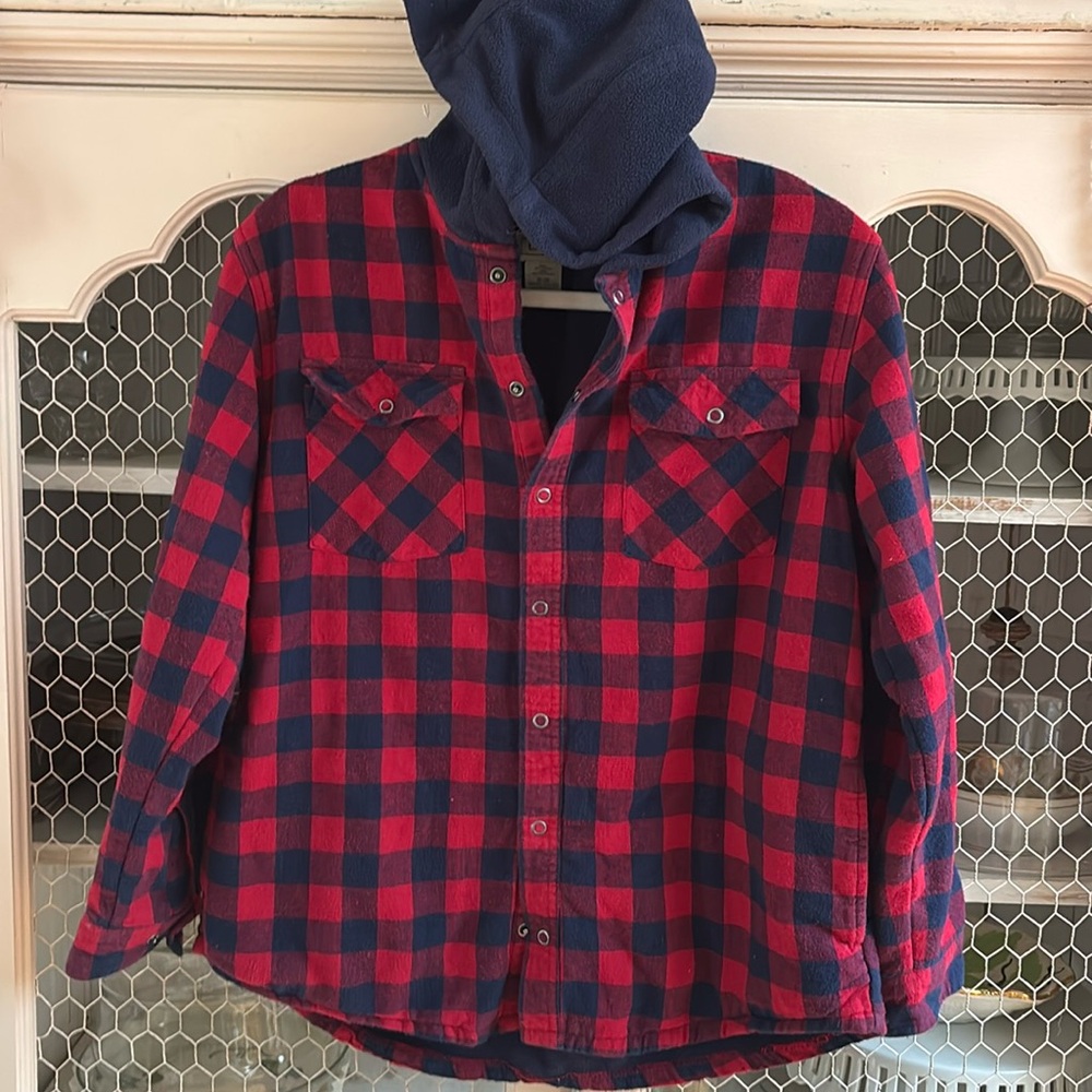 L.L. Bean Blue and red Fleece Hoodie shacket 18XL